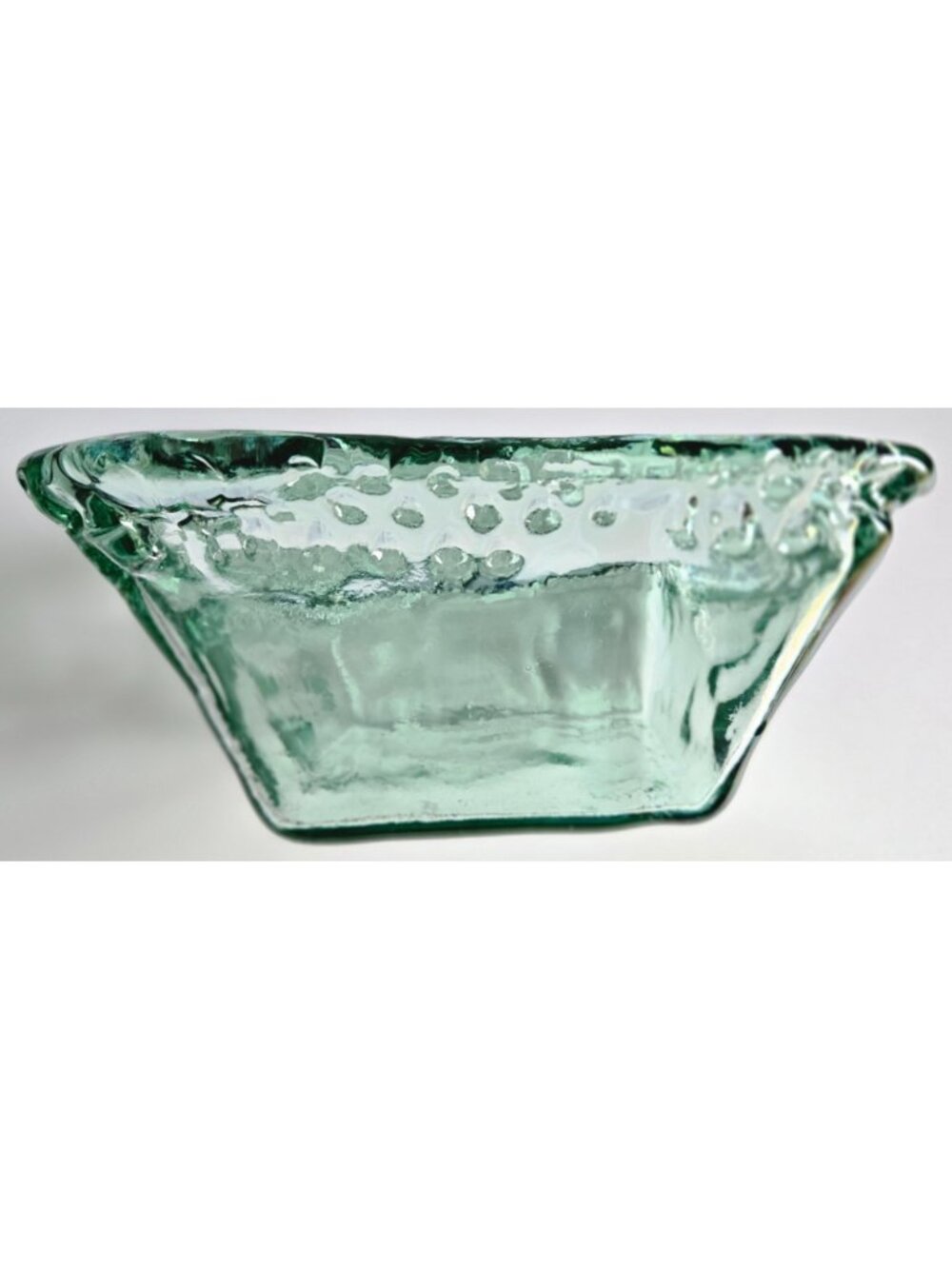 Square Green Recycled Glass Bowl Approximately 7" Square x 3" deep w/Cut Outs - Picture 8 of 9
